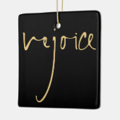 手書きスクリプト喜びクリスマス金ゴールドブラック セラミックオーナメント (左)