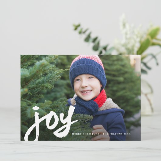 手書きスクリプト喜び写真クリスマス シーズンカード (スタンド正面)