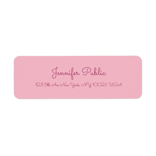 手書きスクリプト文字エレガントピンクモダンプレーン ラベル (正面)