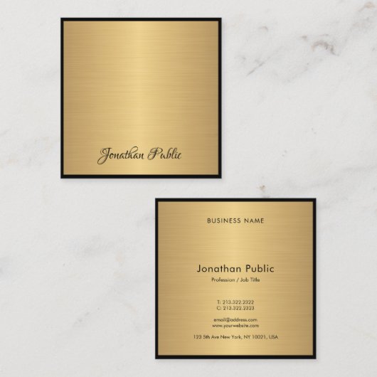 手書きスクリプト文字モダン金ゴールドシックテンプレート スクエア名刺 (正面/裏面)
