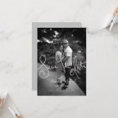 手書きスクリプト日付の保存白黒写真 カード (正面/裏面インサイチュ)