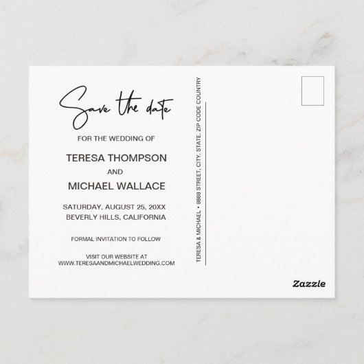 手書きスクリプト日付の写真をモダン保存 ポストカード (裏面)