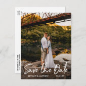 手書きスクリプト日付カップルの写真を保存 ポストカード (正面/裏面)