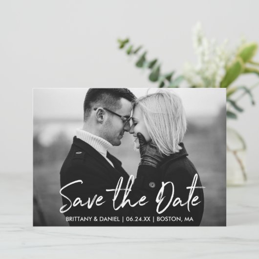 手書きスクリプト日付白黒カードの保存 セーブザデート (スタンド正面)