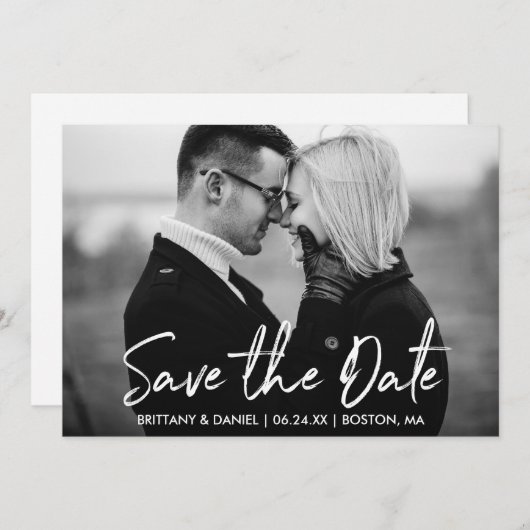 手書きスクリプト日付白黒カードの保存 セーブザデート (正面/裏面)