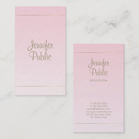 手書きスクリプト書道ピンク金ゴールドルクース 名刺 (正面/裏面)