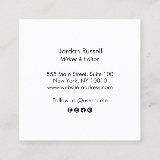 手書きスクリプト白黒の四角 スクエア名刺 (裏面)