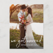 手書きスクリプト私たち得写真結婚した ポストカード (正面)
