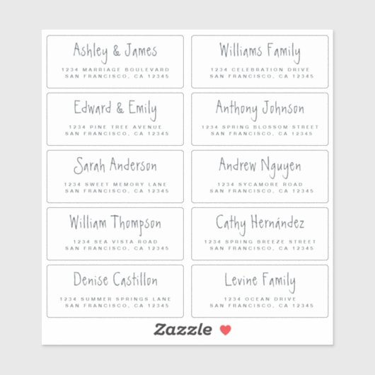 手書きスクリプト結婚のゲスト住所 シール (シート)