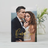 手書きスクリプト結婚の写真ありがとう 箔招待状 (立ち正面)