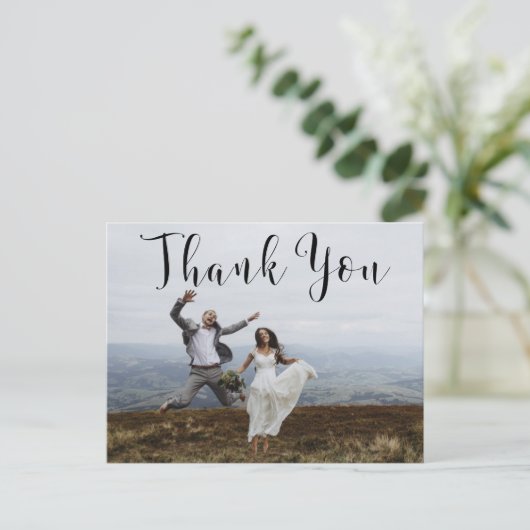 手書きスクリプト結婚の感謝フォトカード ポストカード (スタンド正面)