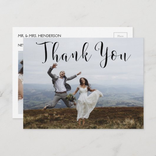 手書きスクリプト結婚の感謝フォトカード ポストカード (正面/裏面)