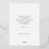 手書きスクリプト結婚写真のサンキューカード 箔招待状 (裏面)