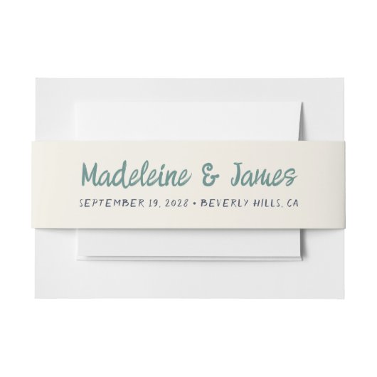 手書きスクリプト緑のレトロ結婚の 招待状ベリーバンド (正面例)