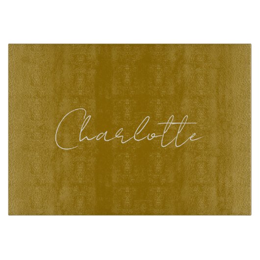 手書きスクリプト金ゴールドカラー名前をカスタムする編集 カッティングボード (正面)