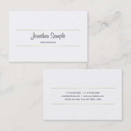 手書きスクリプト金ゴールドクリエイティブデザインラックスプレーン 名刺 (正面/裏面)