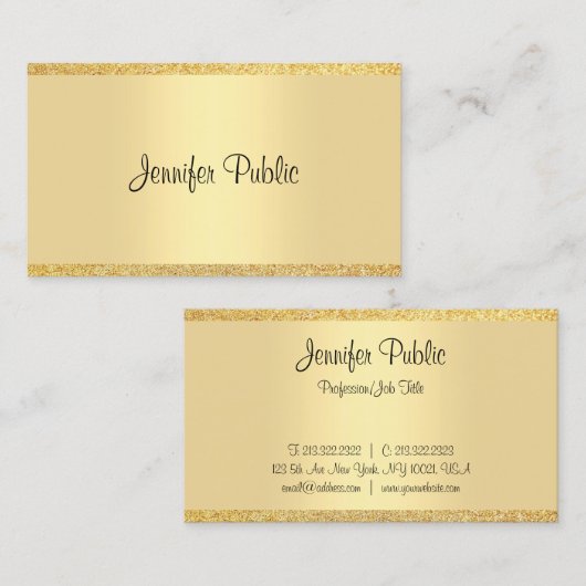 手書きスクリプト金ゴールドグリッターモダンテンプレート 名刺 (正面/裏面)