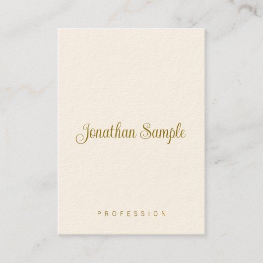 手書きスクリプト金ゴールドモダン文字垂直テンプレート 名刺 (正面)