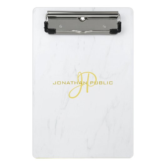 手書きスクリプト金ゴールドモノグラムエレガント大理石 ミニクリップボード (正面)
