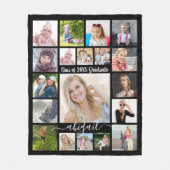 手書きスクリプト19フォトコラージュ大学院ブラック フリースブランケット (正面)