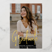 手書きスクリプト2写真の卒業 箔招待状 (正面)