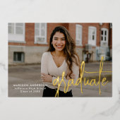 手書きスクリプト2写真卒業のお知らせ 箔招待状 (正面)