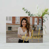 手書きスクリプト2写真卒業のお知らせ 箔招待状 (立ち正面)