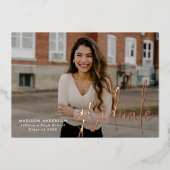 手書きスクリプト2写真卒業のお知らせ 箔招待状 (正面)