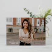 手書きスクリプト2写真卒業のお知らせ 箔招待状 (立ち正面)