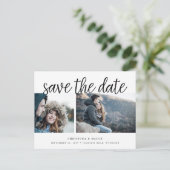 手書きスクリプト2枚の写真日付を保存 案内ポストカード (スタンド正面)