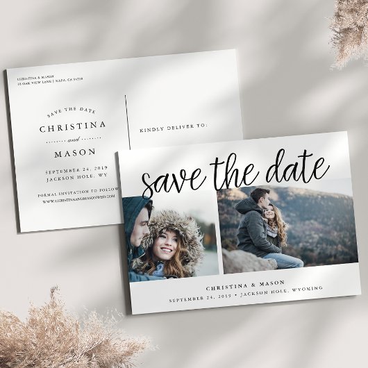 手書きスクリプト2枚の写真日付を保存 案内ポストカード