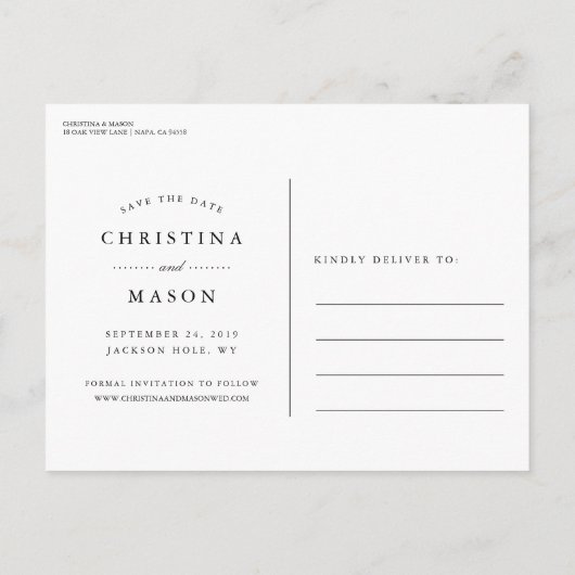 手書きスクリプト3枚の写真日付を保存 案内ポストカード (裏面)