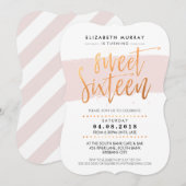 手書きスクリプト おしゃれな16歳の誕生日　トレンディーなコッパーピンク 招待状 (正面/裏面)
