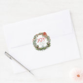 手書きスクリプト クリスマス ジョイ リース 名前 緑 ラウンドシール (封筒)