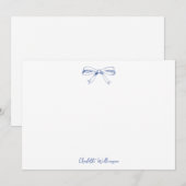 手書きスクリプト コケッタ リボン ブルー ブライダルシャワー サンキューカード (正面/裏面)