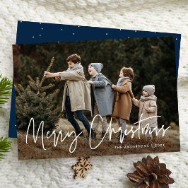 手書きスクリプト ネイビー メリークリスマス 写真 シーズンカード