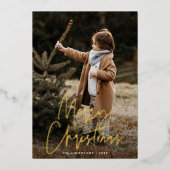 手書きスクリプト メリークリスマス 2 写真入り 箔シーズンカード (正面)