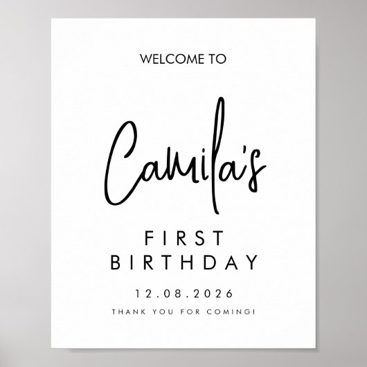 手書きスクリプト 初めての誕生日 ウェルカム バースデー ポスター (正面)