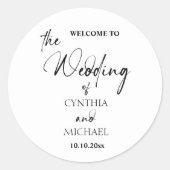 手書きスクリプト「私たちの結婚へようこそ」 ラウンドシール (正面)