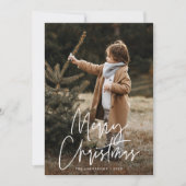 手書きスクリプト 緑のメリークリスマス 写真入り シーズンカード (正面)