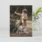 手書きスクリプト 緑のメリークリスマス 写真入り シーズンカード (スタンド正面)
