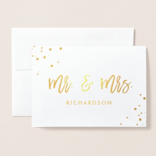 手書きスクリプト | Mr.とMrsの写真結婚付き 箔カード (封筒付き正面)