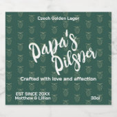 手書きスクリプト「Papa's Pilsner」ホップパターン ビールラベル (シングルラベル)