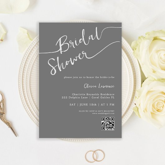 手書きスクリプトQRブライダルシャワー招待状 招待状