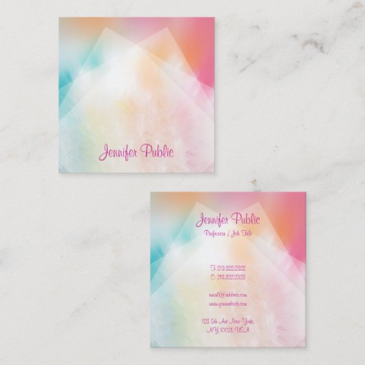 手書きスクリプモダントカラフル抽象芸術 スクエア名刺 (正面/裏面)
