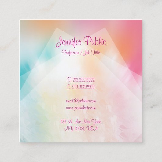 手書きスクリプモダントカラフル抽象芸術 スクエア名刺 (裏面)