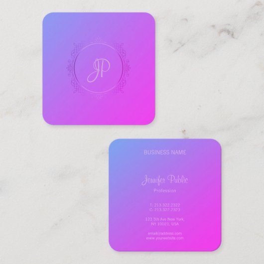 手書きスクリプモダントテンプレートエリートデザイン スクエア名刺 (正面/裏面)