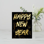 手書きスクリプモダント金ゴールド新年 箔シーズンポストカード (立ち正面)