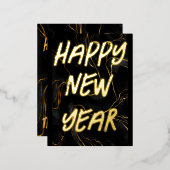 手書きスクリプモダント金ゴールド新年 箔シーズンポストカード (正面/裏面)