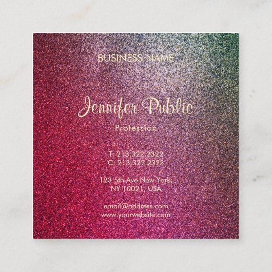 手書きスクリプモダントEliteグリッターテンプレート スクエア名刺 (裏面)